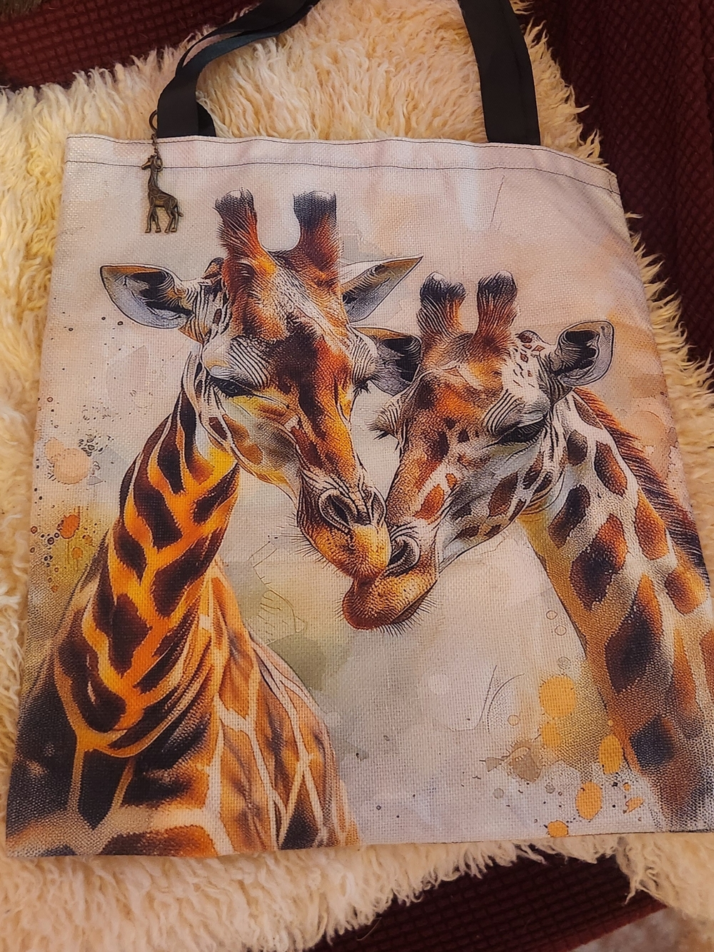 Giraffe Print Canvas Tote Bag - Cream & Brown